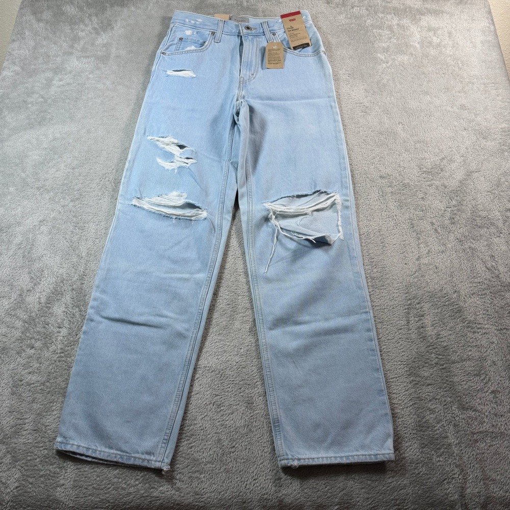 Levis SilverTab '94 Baggy Jeans Women 25 Blue Light Wash Distressed Straight Leg